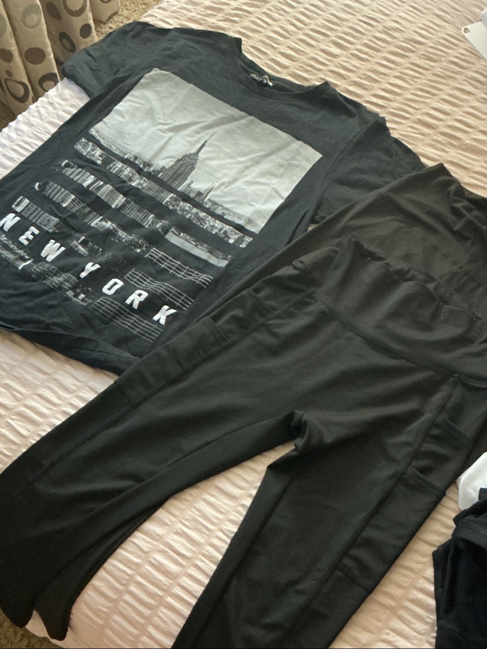Black New York Graphic Tee and Black Leggings Set